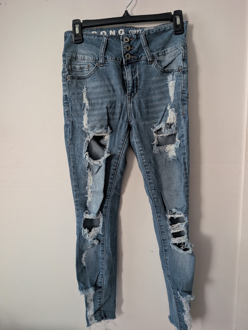 S.O.N.G Curvy High Rise Skinny Distressed Medium Wash Jeans Size 5/27
